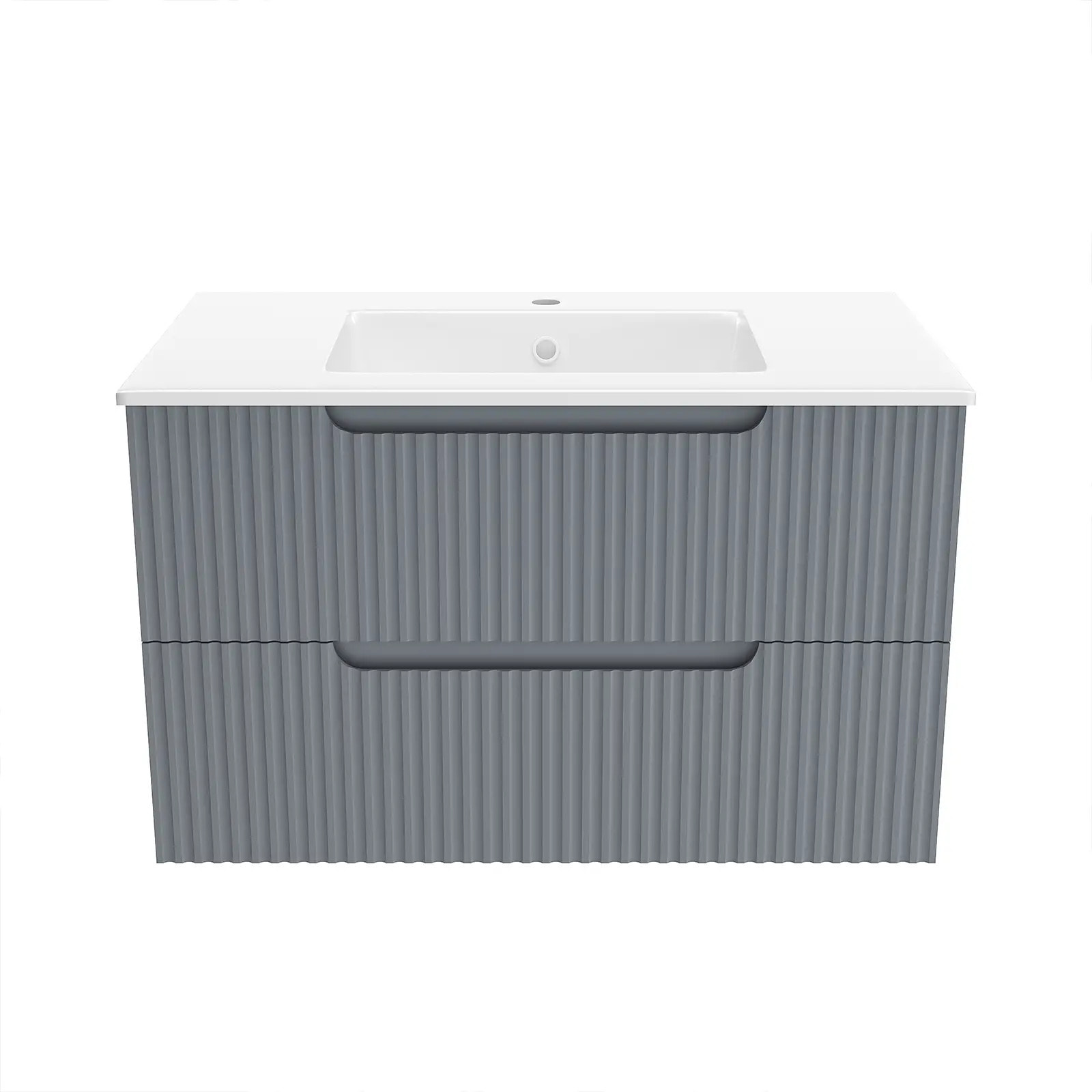 Meuble de Salle de Bains LEON 80cm Gris - 2 Tiroirs en MDF Ondulés - Vasque à encastrer