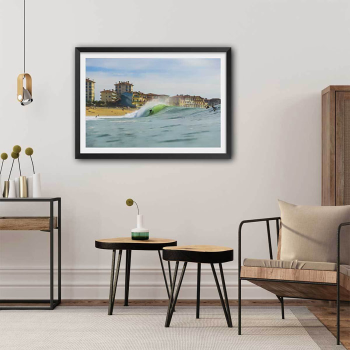 Affiche photo tube sur la centrale hossegor beach Affiche sous cadre noir