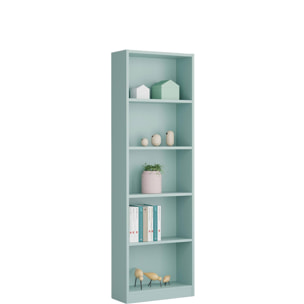 Libreria Pomona, Mobile portalibri alta a 5 ripiani, Scaffale da ufficio o cameretta, Scaffale moderno con scomparti, cm 52x25h80, Verde acqua