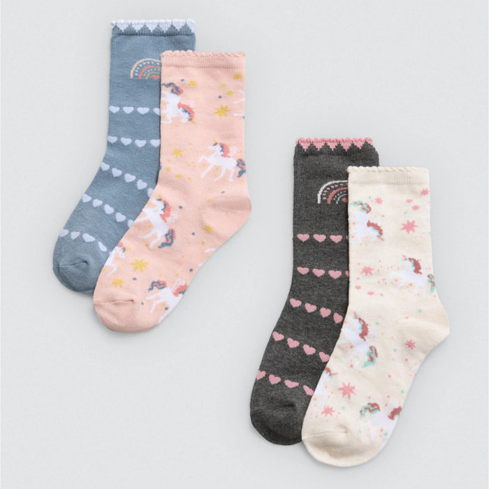 Confezione da 4 calzini stampati con unicorno per bambini