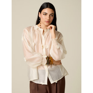 Oltre - Camicia con applicazioni floreali - Bianco