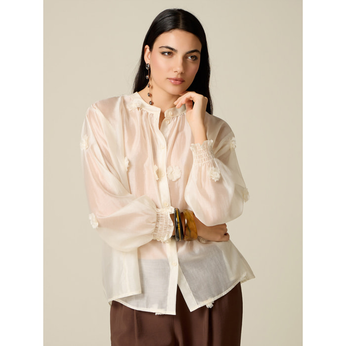 Oltre - Camicia con applicazioni floreali - Bianco