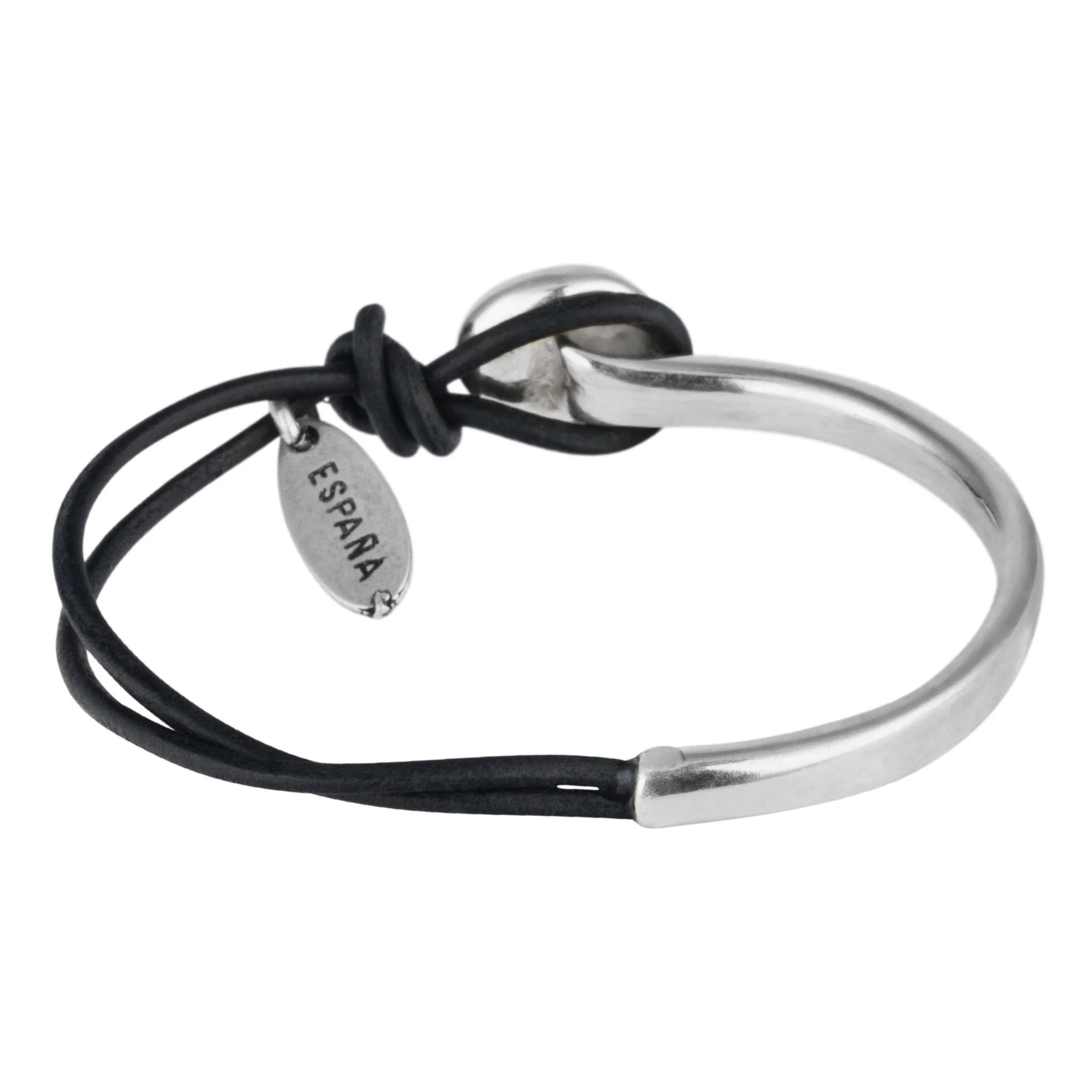 Pulsera plata cuero Unic plata-negro