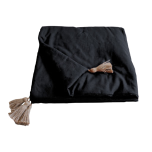 Edredon Panama avec pompons en jute - Noir