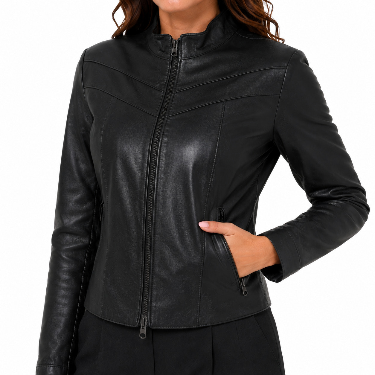 Giubbino in vera pelle di vitello Nero