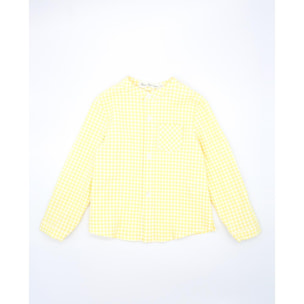 Camisa de manga larga estampado de vichy amarillo. Cuello mao y bolsillo en el delantero.