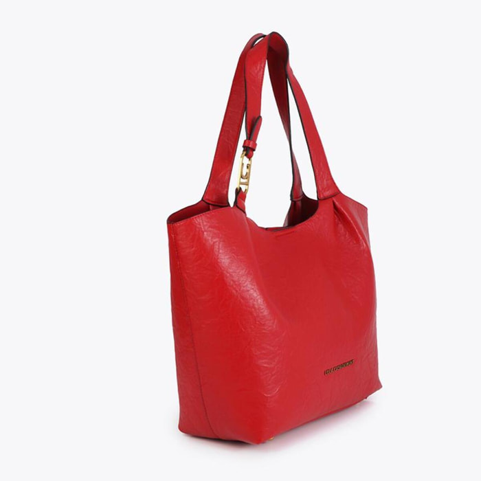 Borsa shopper con pieghe e logo sul manico