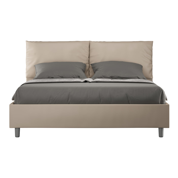 Cama con somier acolchada 160x200 cuero sintético gris paloma Antea