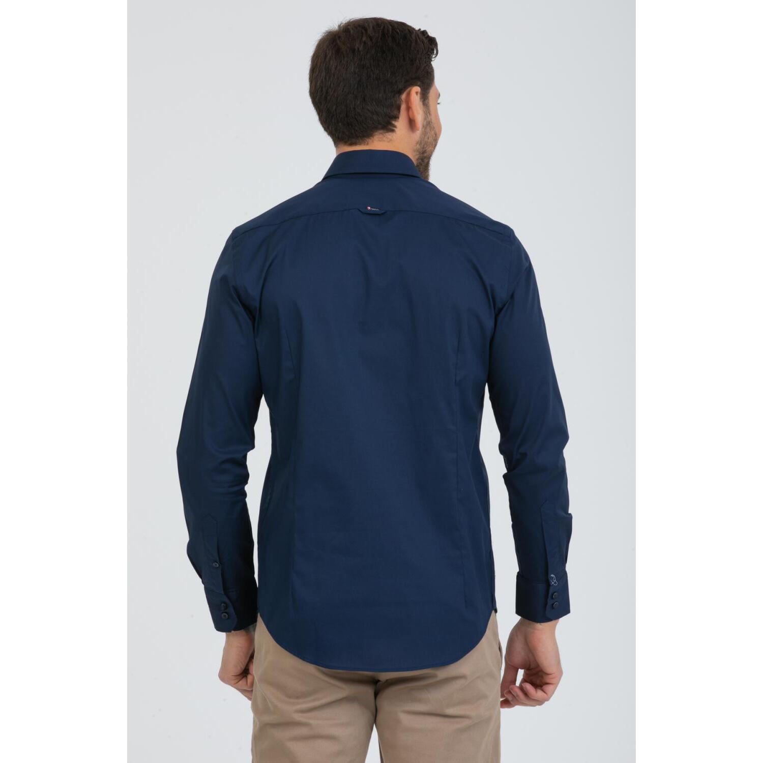 Camicia Uomo 2 Bottoni Button Down Slim Popeline Stretch Unito Blu