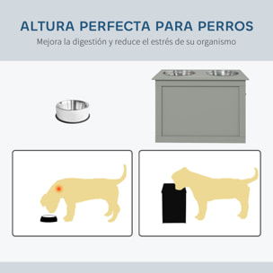 Comedero Perro Elevado con 2 Cuencos de Acero Inoxidable 2x2000 ml Comedero Elevado para Perros Grandes con Tapa Abatible y Almacenamiento Oculto Gris