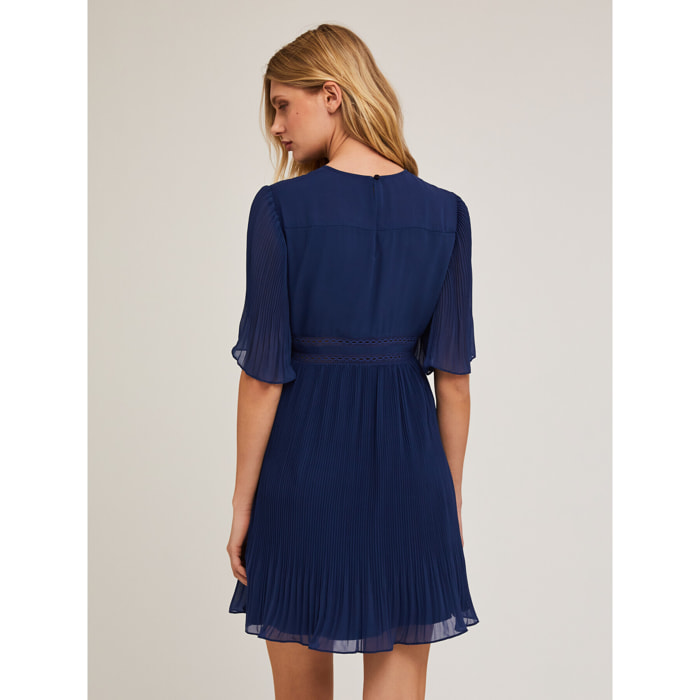 Motivi - Vestito ricamato con dettagli plissé - Blu