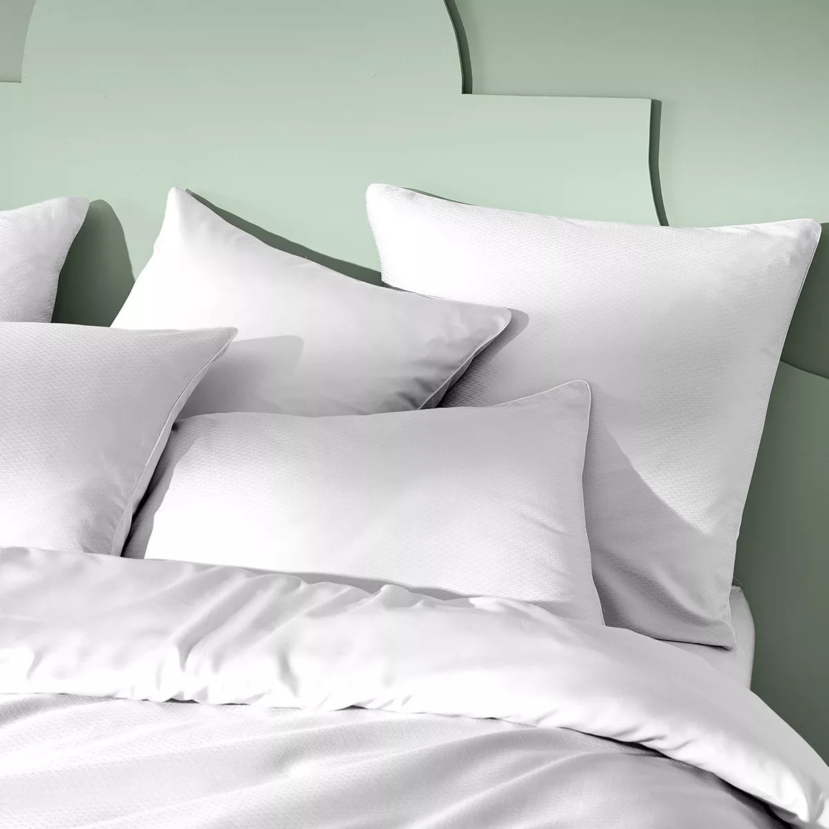 Lot de 2 taies satin de coton motif jacquard blanc Vibrato blanc
