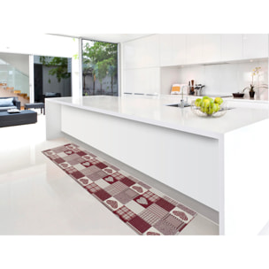 SALLY Alfombra vinílica de cocina patchwork en rojo, varias medidas disponibles.