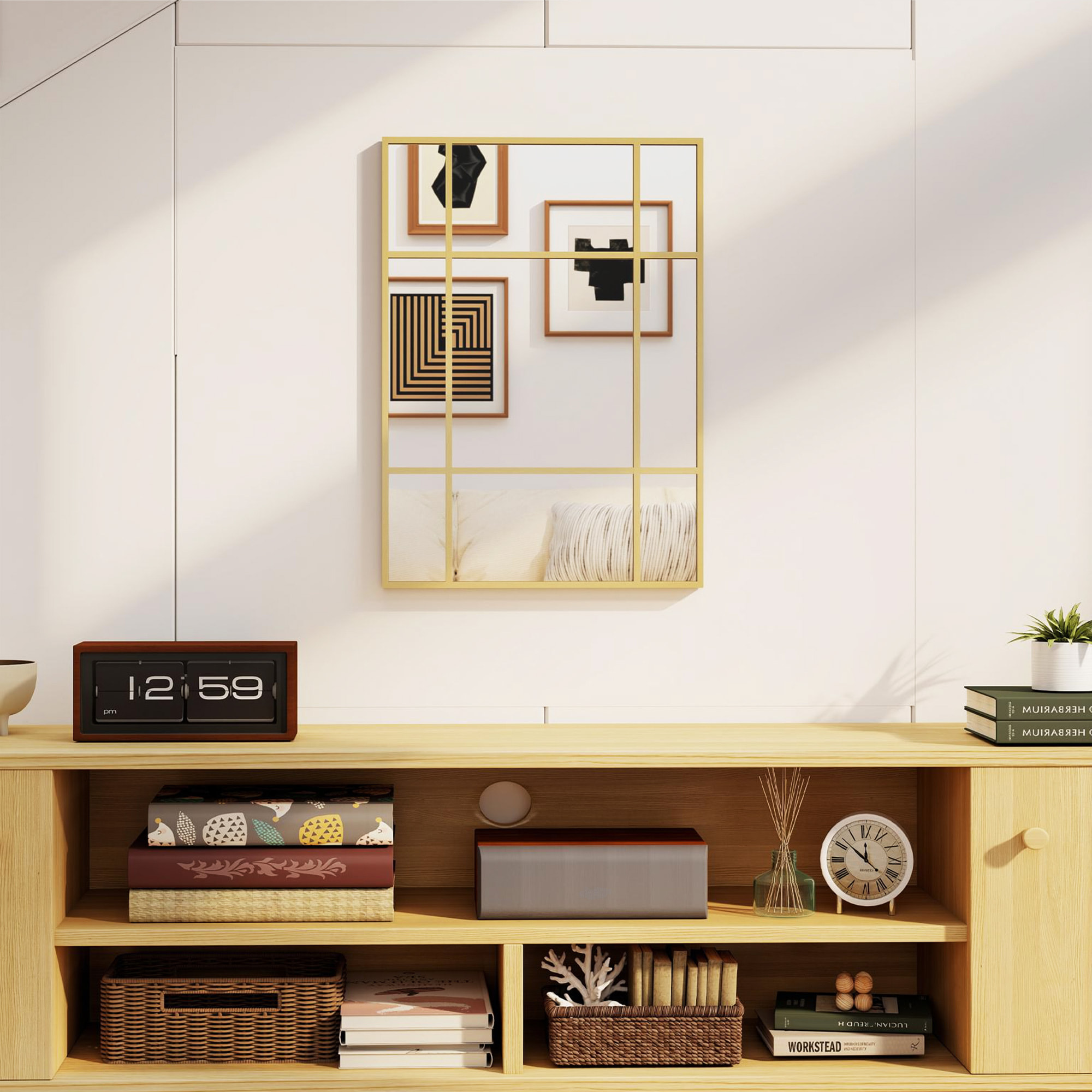 Espejo Rectangular de Pared, 70x50 cm, Espejo de Ventana con Marco de Metal, Decorativo para Salón, Dormitorio, Entrada