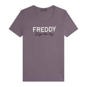 T-shirt donna in jersey con Logo FREDDY in Strass