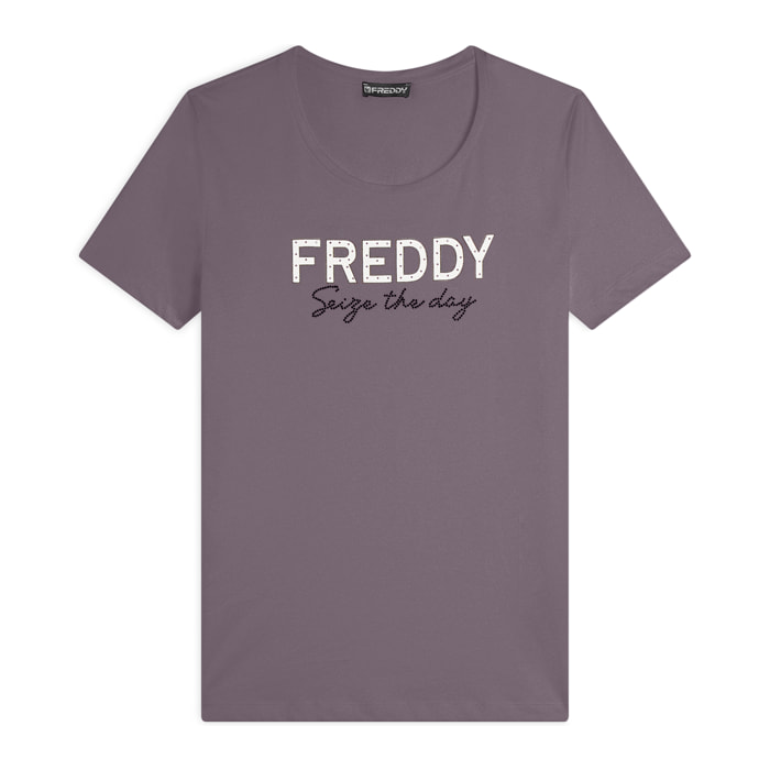 T-shirt donna in jersey con Logo FREDDY in Strass