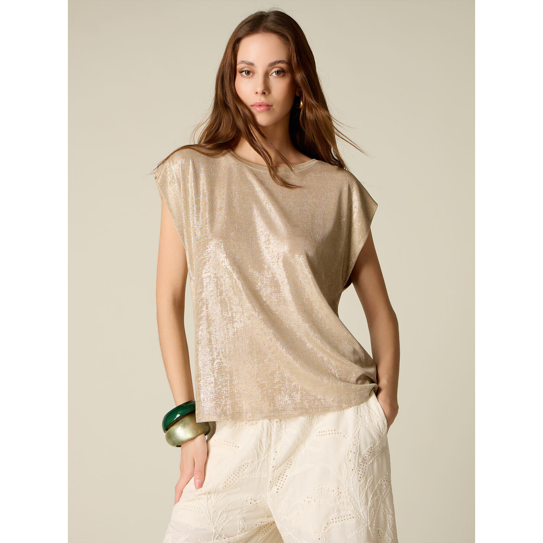 Oltre - Camiseta efecto metalizado - Beige