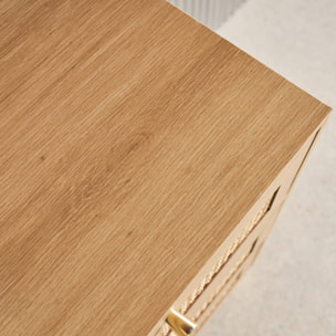 Commode décor bois et cannage 3 tiroirs teinte naturelle - 90 x 40 x 80 cm - Judith