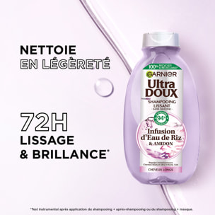 Lot de 12 - Garnier Ultra Doux Shampooing Lissant Infusion d'Eau de Riz 250ml
