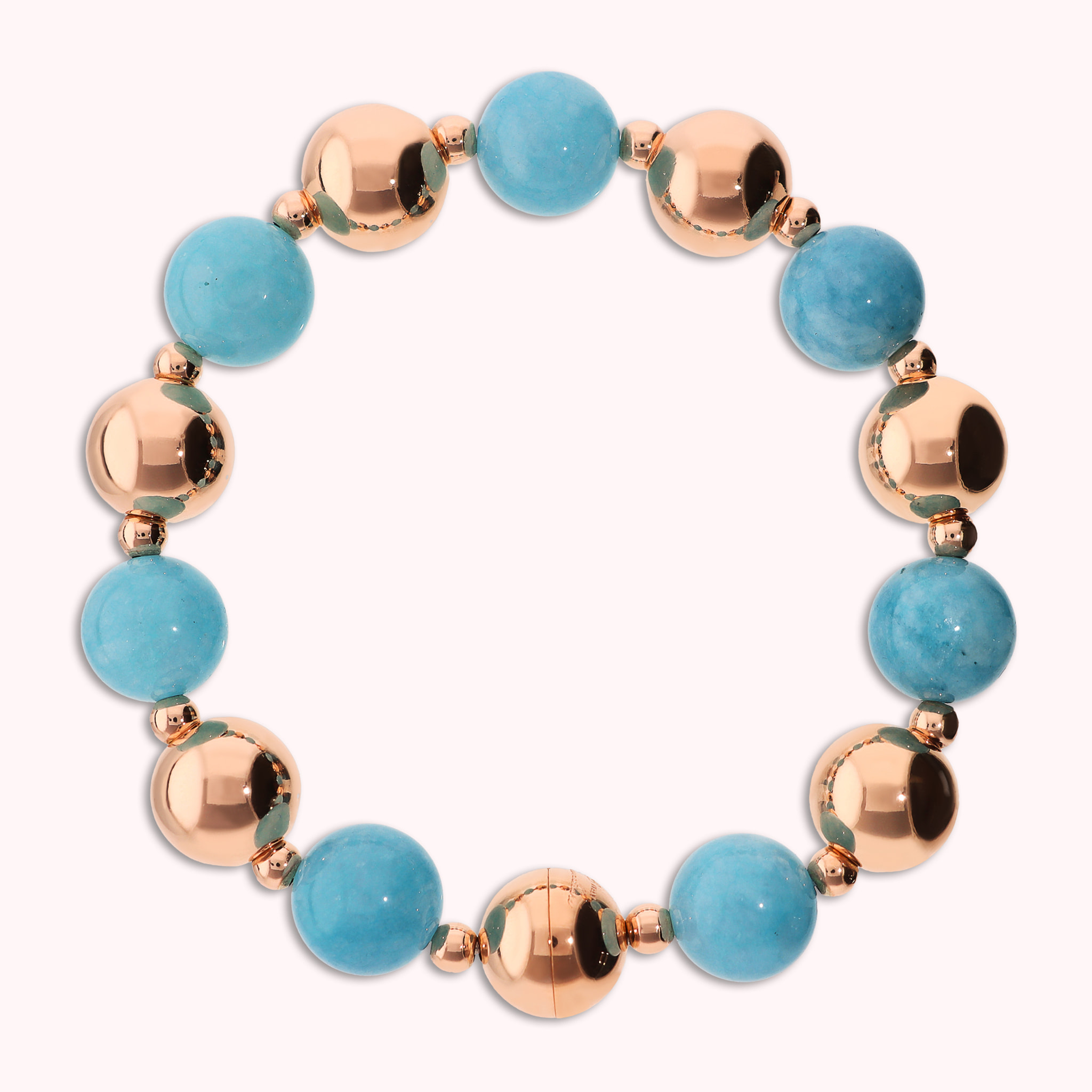 Bracciale con Bead Lucide e Pietre Naturali di Giada Blu