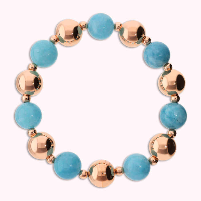 Bracciale con Bead Lucide e Pietre Naturali di Giada Blu