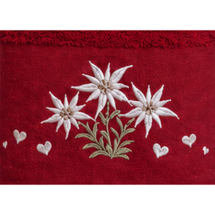 Set Asciugamano Ospite in Spugna 100% Cotone Fantasia Tirolese Natalizia Disegno Fiore delle Alpi Bordeaux