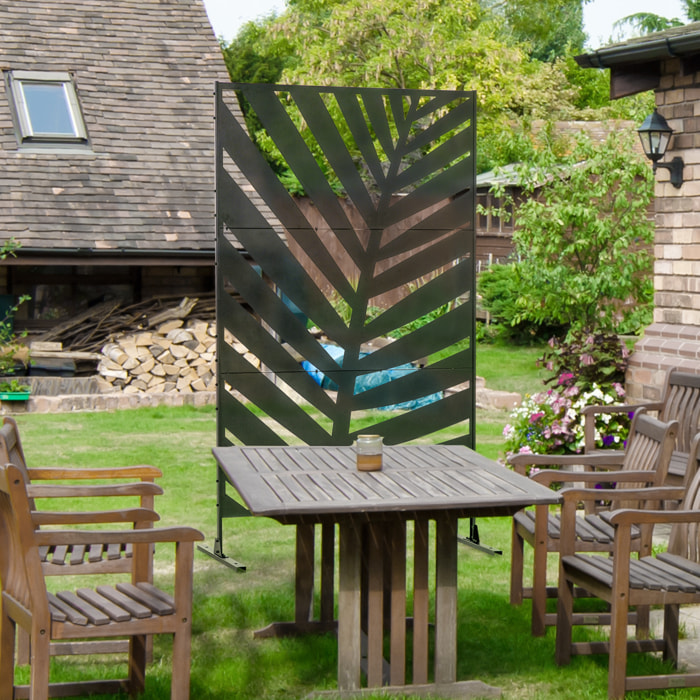 Panneau décoratif extérieur métal - brise vue motif feuilles - visserie incluse - dim. 122L x 45l x 198H cm - acier thermolaqué noir