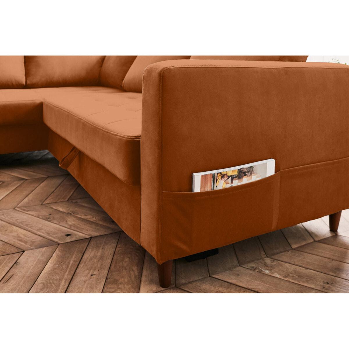 Anna - canapé d'angle gauche - 5 places - convertible - en velours - Rouille