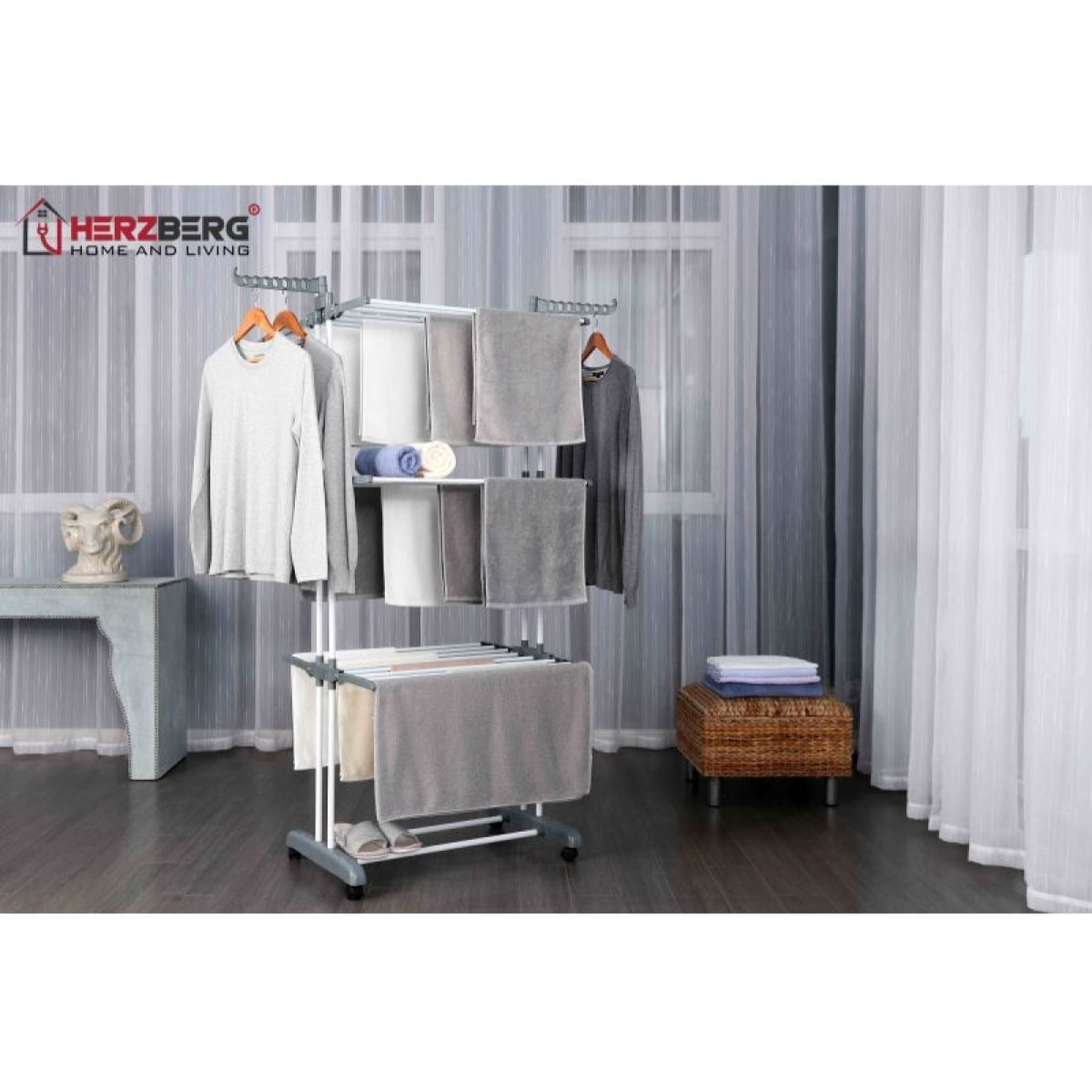 Séchoir multifonctions 20m d'étendage gris Herzberg HG8034-GRY