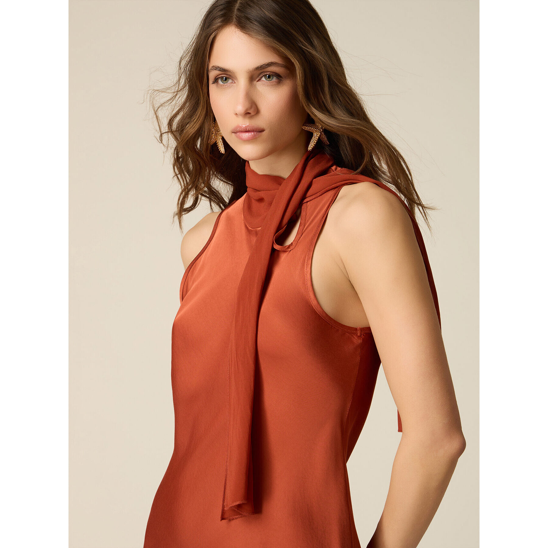 Oltre - Vestito tubino in raso di viscosa - Arancione