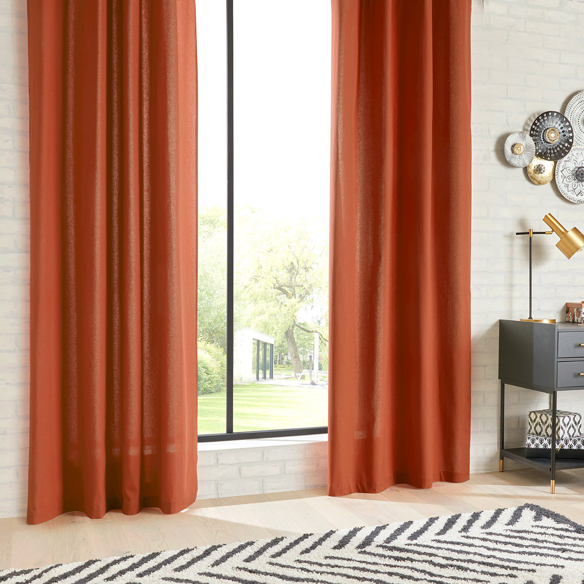 Rideau "Anjali" en coton & métal 135x240cm rose terracotta