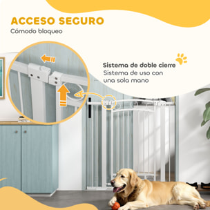 Barrera para Perros Puerta para Perros con Ancho Ajustable 76-104 cm Barrera de Seguridad para Perros Altura 105 cm con 2 Extensiones para Escaleras y Puertas Blanco