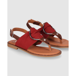 Sandalias de Serraje - Rojo - Tacón: Bajo