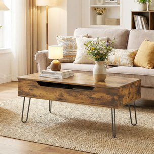 Table basse relevable design industriel métal noir effet bois vieilli