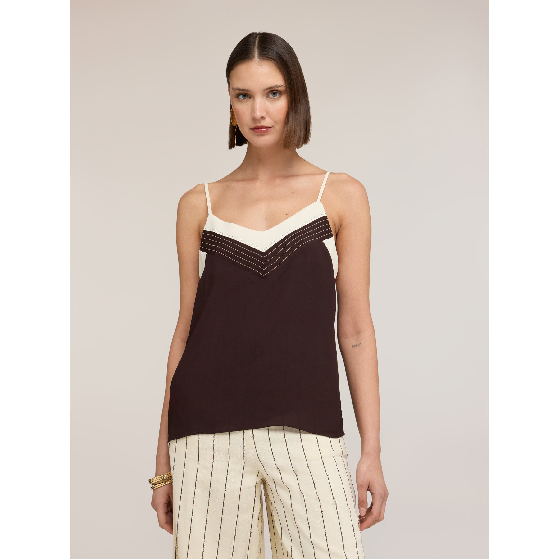 Motivi - Top in crêpe de chine The Tailoring Lab - Marrone