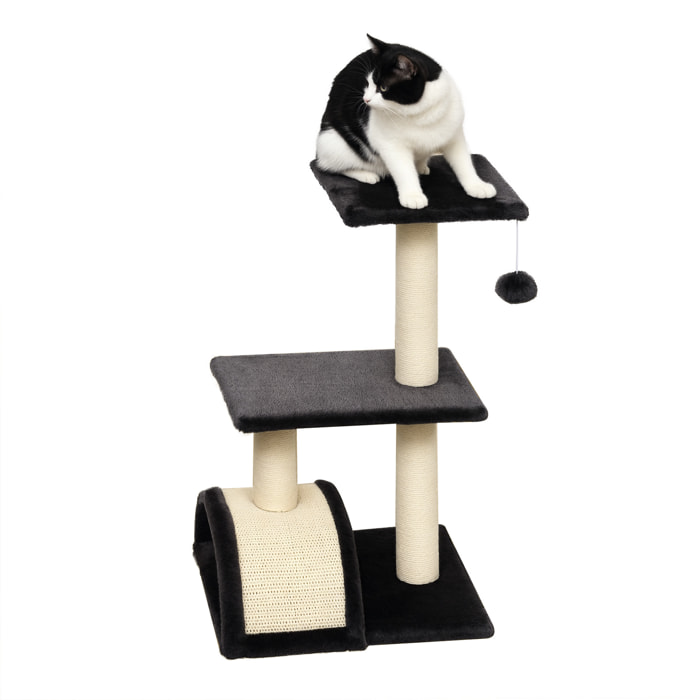 Rascador para Gatos Altura 72 cm Árbol para Gatos Torre de Escalada con Postes de Sisal Tablero para Rascar Plataformas y Bola Colgante Gris Carbón