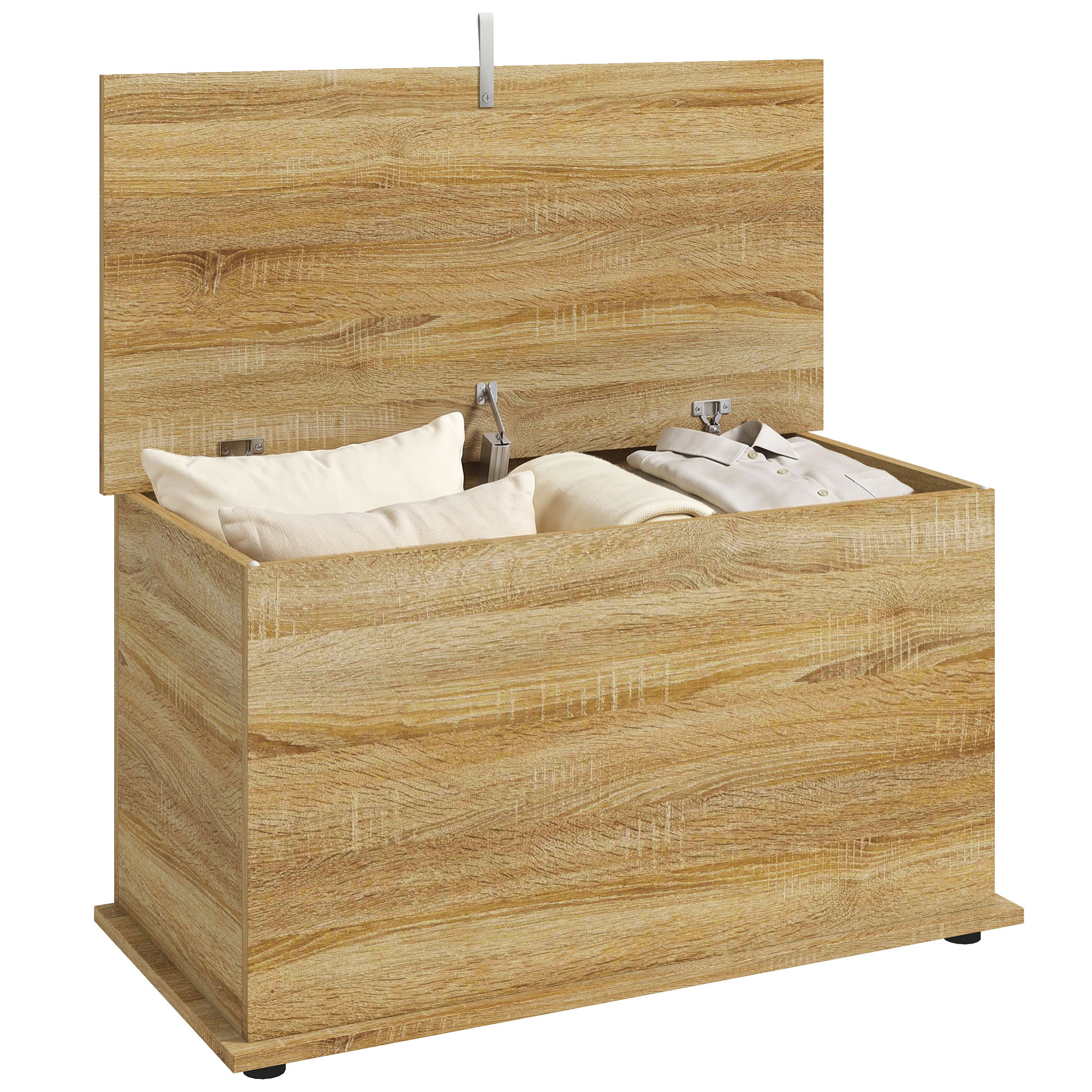 HOMCOM Baúl de Almacenaje 102L, Banco de Almacenaje, Banco Zapatero con Bisagra de Seguridad, Estilo Moderno, para Pasillo, Dormitorio, Recibidor, Salón, 80x40x45 cm, Roble