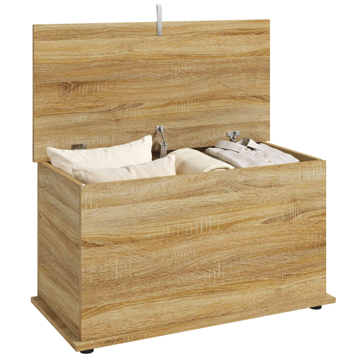 HOMCOM Baúl de Almacenaje 102L, Banco de Almacenaje, Banco Zapatero con Bisagra de Seguridad, Estilo Moderno, para Pasillo, Dormitorio, Recibidor, Salón, 80x40x45 cm, Roble