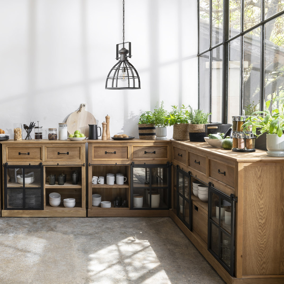 Buffet 1 porte "Danik" bois naturel 94x95cm