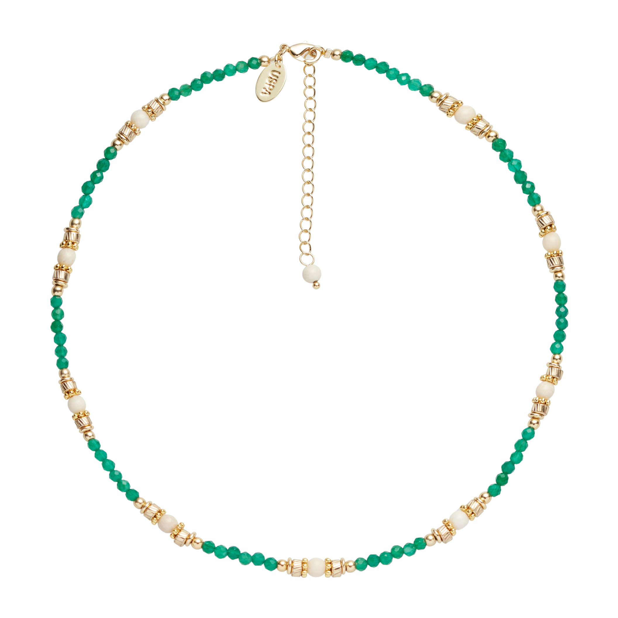 Collana U.S. Polo Assn. In metallo dorato con agata verde e fossile