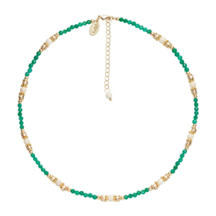 Collana U.S. Polo Assn. In metallo dorato con agata verde e fossile