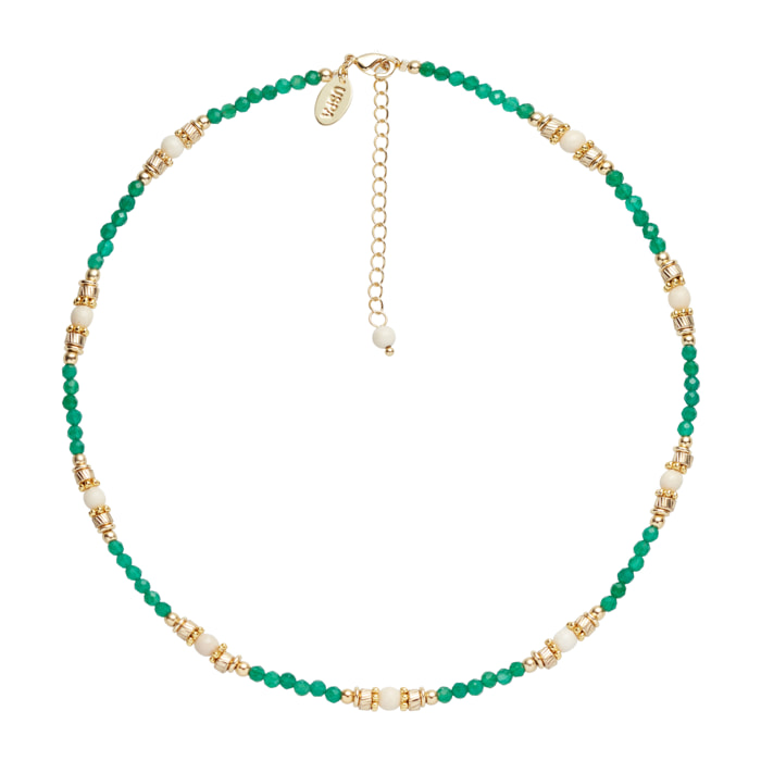 Collana U.S. Polo Assn. In metallo dorato con agata verde e fossile
