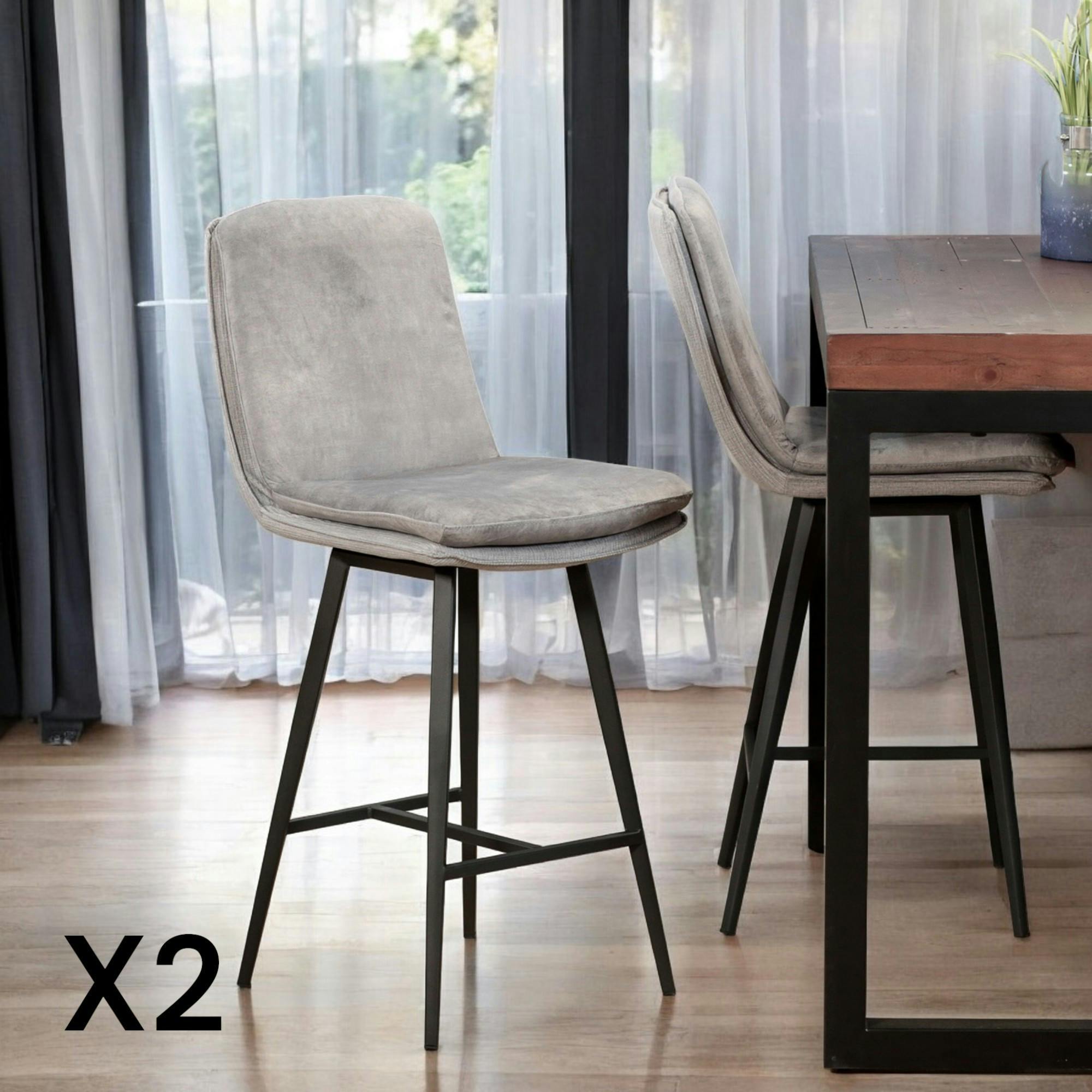 Chaise de bar en velours gris (lot de 2) OKA