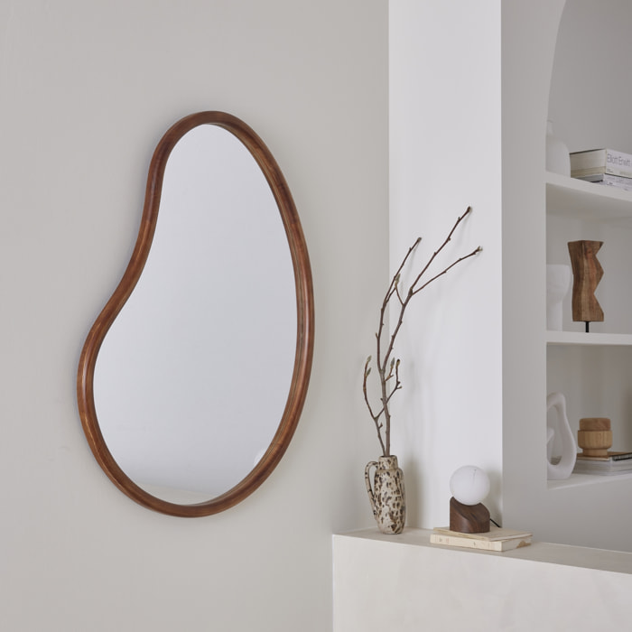 Miroir organique en bois de sapin 95cm épaisseur 3cm coloris noyer idéal entrée. chambre ou salle de bain