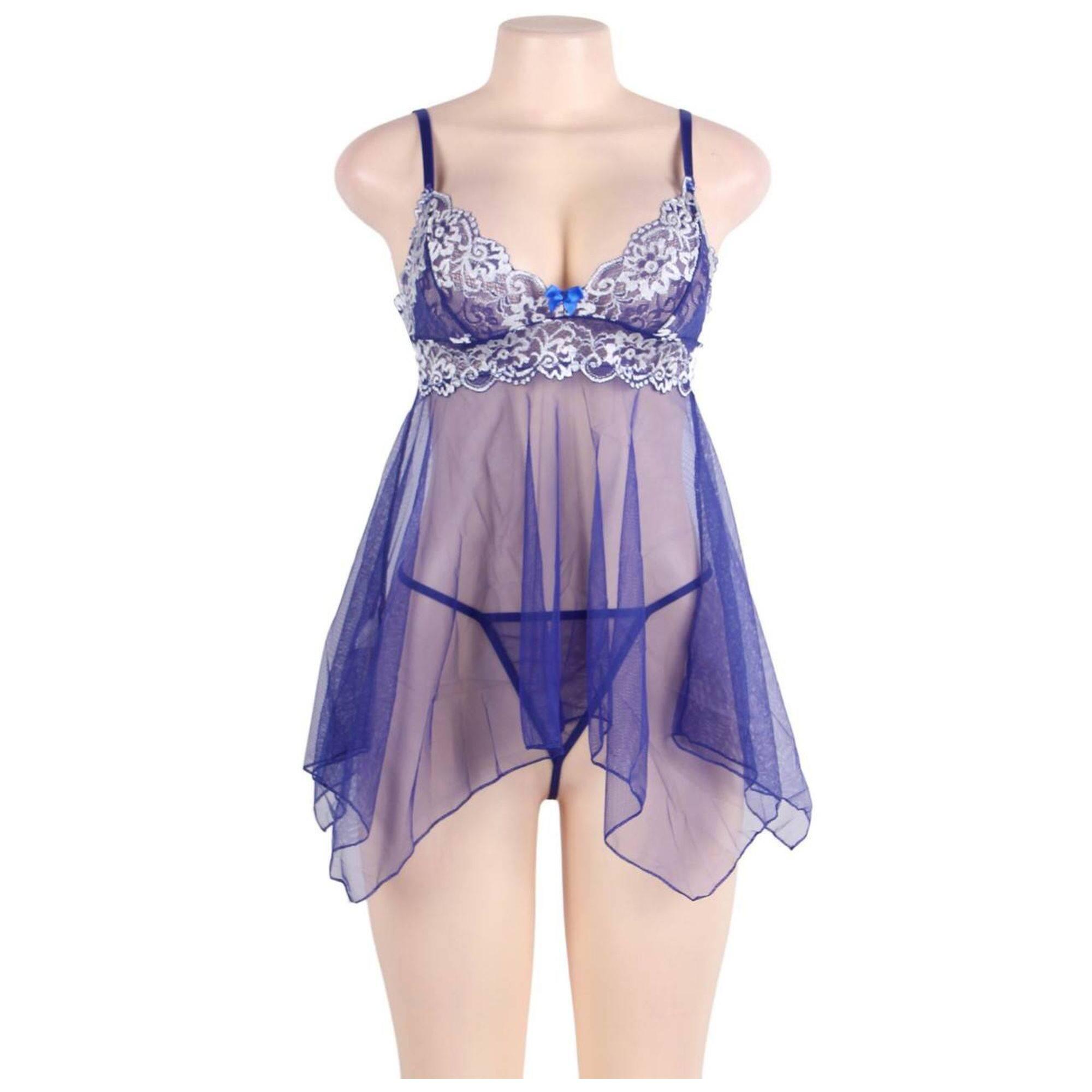 Babydoll y braga azul transparente