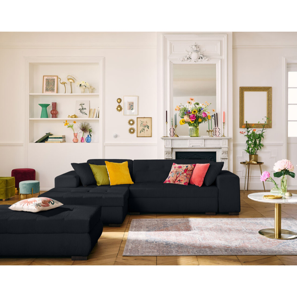 Vermont - pouf d'appoint - en velours côtelé - Noir