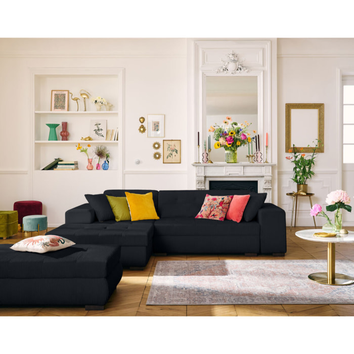 Vermont - pouf d'appoint - en velours côtelé - Noir