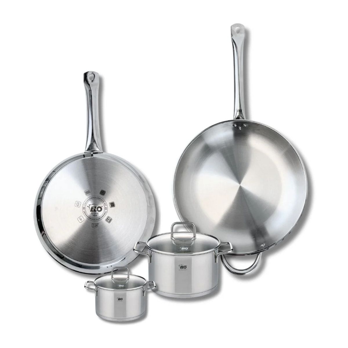 Ensemble de 2 Poêles de cuisson 28 et 32 cm et 2 faitouts 12 et 16 cm Elo Profi Citrin