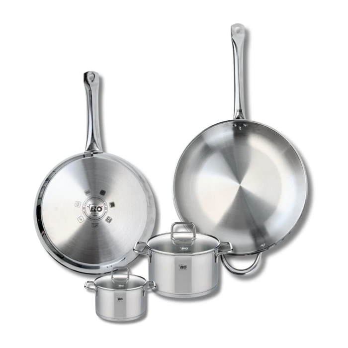 Ensemble de 2 Poêles de cuisson 28 et 32 cm et 2 faitouts 12 et 16 cm Elo Profi Citrin
