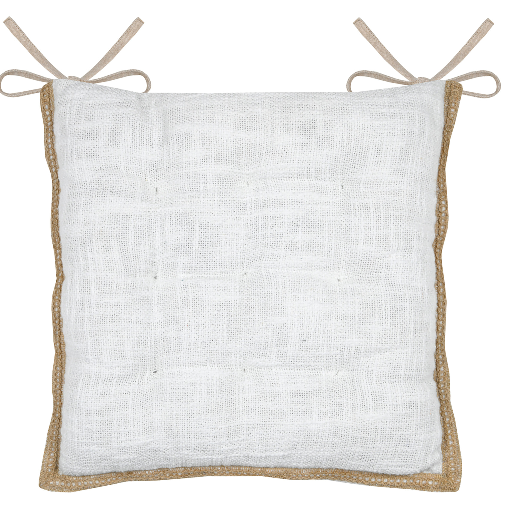 Galette de chaise matelassée poly-coton et jute - Blanc